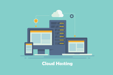 Wall Mural - cloud computing server machine hosting internet database, secure network connection, website data on
