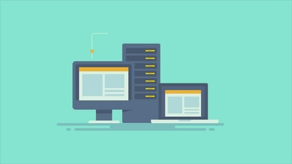 Wall Mural - cloud server hosting. secure connection website displays on laptop and desktop pc screen, business i