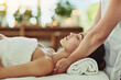 © Viglietti/peopleimages.com - Luxury, beauty and massage with woman in spa for wellness, relax and cosmetics treatment. Skincare, peace and zen with female customer and hands of therapist for physical therapy, salon and detox