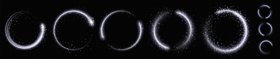 Wall Mural - white spark circle light effect with magic glow. abstract round glitter sparkle silver vector border