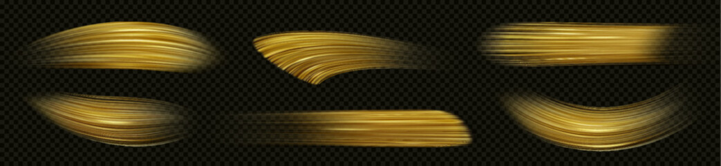 Wall Mural - realistic set of golden paint brush strokes isolated on transparent background. vector illustration 