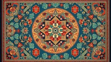 Persian Carpet Design With Classic Figures And Different Fractal Colors, Showcasing Traditional Artistry, Generative Ai