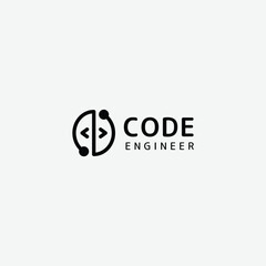 Vector illustration of code engineer logo depicting interconnected brain shape