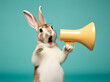 Rabbit announcing using hand speaker. Notifying, warning, announcement. AI generated