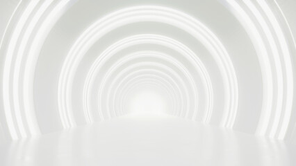 Aufkleber - Abstract white futuristic circle tunnel, architecture design concept, 3d rendering.