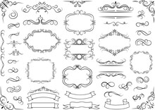 Calligraphic Design Elements . Decorative Swirls Or Scrolls, Vintage Frames , Flourishes, Labels And Dividers.