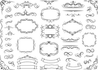 calligraphic design elements . decorative swirls or scrolls, vintage frames , flourishes, labels and