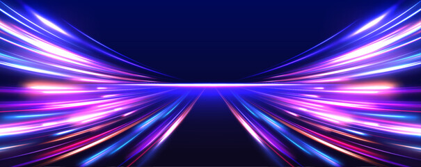 Wall Mural - abstract neon light rays background. a colorful motion background of city light trails. purple glowi