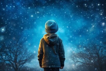 Wall Mural - Astronomer starry child boy sky night. Generate Ai