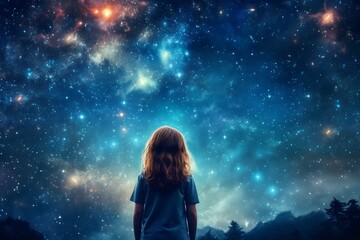 astronomer child starry sky night. generate ai