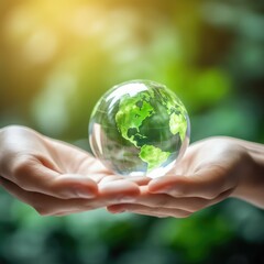 Leinwandbilder - Globe on the human hands for environmental,Social and governance,Words green background,sustainable environment concept,AI generated.