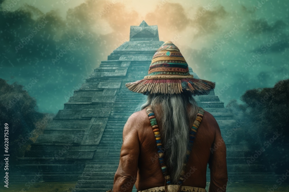 Aztec old man maya pyramid. Generate AI Stock Illustration | Adobe Stock