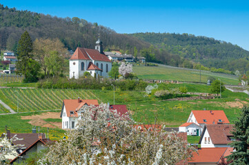 Wall Mural - Ortsbild von Gleiszellen-Gleishorbach mit St Dionysius Kapelle. Region Pfalz im Bundesland Rheinland-Pfalz in Deutschland