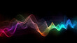 Colourful equalizer frequency wave illuminated on black background. Bassy music pattern. AI generative art.