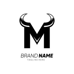 Wall Mural - Letter M Bull Horn Logo Design Vector Icon Graphic Illustration Background Template