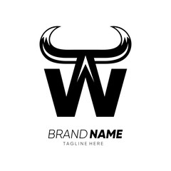 Letter W Bull Horn Logo Design Vector Icon Graphic Illustration Background Template