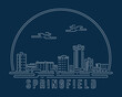 Springfield, Missouri - Cityscape with white abstract line corner curve modern style on dark blue background, building skyline city vector illustration design