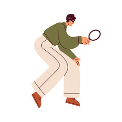 Wall Mural - business person searching, looking through magnifying glass, magnifier. man examining, checking, stu