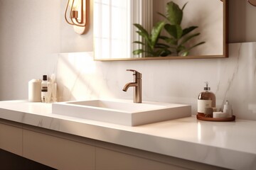 faucet counter sink bathroom design style modern luxury sunlight house interior. Generative AI.