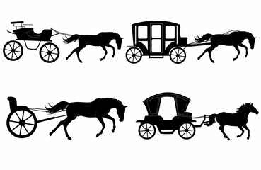  Horse icon silhouette carriage. Traditional rural transportation