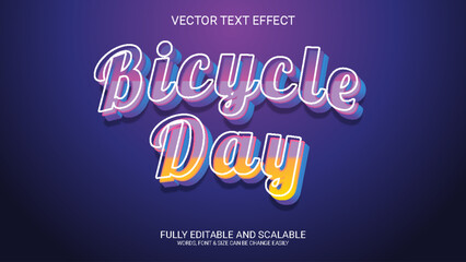 Wall Mural - Bicycle Day 3D Fully Editable Vector Text Effect Template 