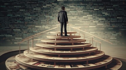 A businessman programmer looks at graphs, statistics, formulas.Generative AI