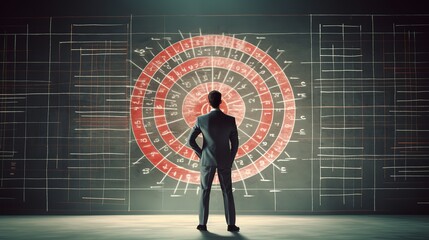 A businessman programmer looks at graphs, statistics, formulas.Generative AI