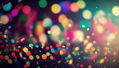 Wall Mural - colorful confetti in front of bokeh party background (generative ai)