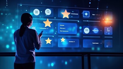 Fototapete - A businessman looks at charts and statistics, analyzes them.Generative AI