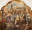 NAPLES, ITALY - APRIL 21, 2023: The painting of Wedding at Cana in the church Certosa di San Martino  by Nicola Malinconico raffigurante Le nozze di Cana (1724)