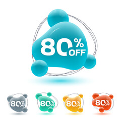 Wall Mural - 80 percent price off. sale 3d badge, sticker or label. abstract shapes discount, promotion banner te