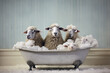 sheep sitting in bathtub, ai generated