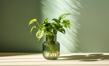 Green Vase With Sunlight From The Window, Generative Ai