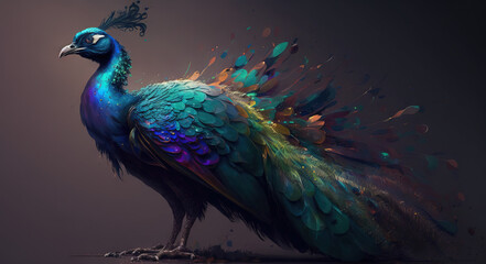 Naklejka na meble Peacock abstract wallpaper. Soft background with cute peafowl  bird in Pastel colors generative ai