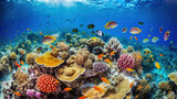 Fototapeta Fototapety do akwarium - Underwater coral reef landscape with colorful fish. IA Generative
