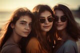 Fototapeta Młodzieżowe - Group of cheerful girls friends in summer clothes. AI Generative
