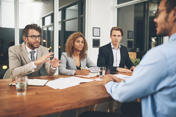 Aufkleber - Professional, interview and hiring for staff by planning for work and communication in a company. Business, recruitment and hr with employee for a collaboration and teamwork during a meeting.