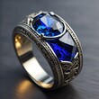 A blue sapphire
 is displayed on a white surface high res Neelam stone, Beautiful ring
