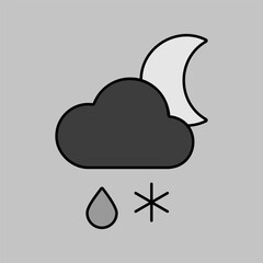 Wall Mural - Cloud with snow and rain moon icon. Weather sign