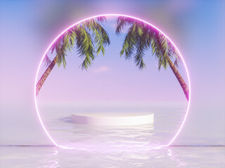 Poster - Tropical summer scene with a podium for product display. 3d rendering.