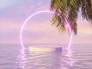 Aufkleber - Tropical summer scene with a podium for product display. 3d rendering.