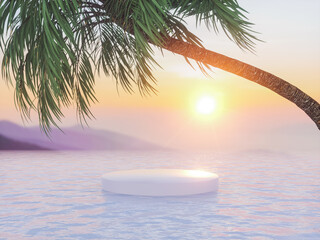 Fototapete - Tropical summer scene with a podium for product display. 3d rendering.