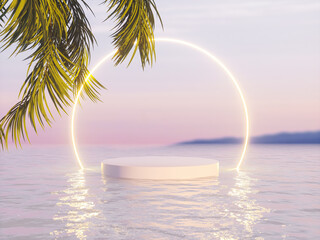 Fototapete - Tropical summer scene with a podium for product display. 3d rendering.