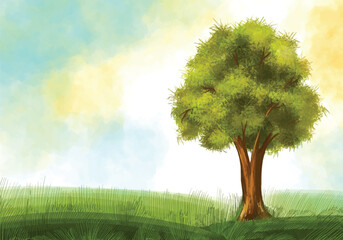 beautiful landscape and architecture painting tree design