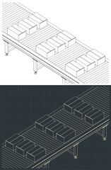 Wall Mural - Conveyor for warehouses isometric drawings