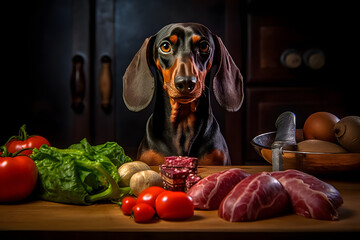 Captivating Dachshund Enjoying a Meal of Raw Meat