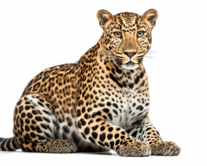 Wall Mural - photo of leopard isolated on white background. Generative AI