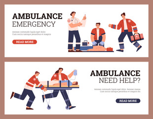 Wall Mural - Ambulance and emergency assistance, urgent hospitalization banners, vector.