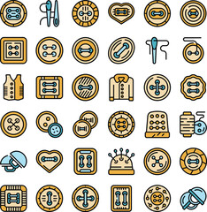 Wall Mural - Cloth buttons icons set outline vector. Fashion circle. Sew yarn thin line color flat on white