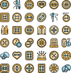 Canvas Print - Cloth buttons icons set outline vector. Fashion circle. Sew yarn thin line color flat on white